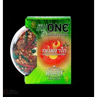 ถุงยางอนามัย myONE condom Kaprow มายวัน กะเพราไก่ 3 ชิ้น